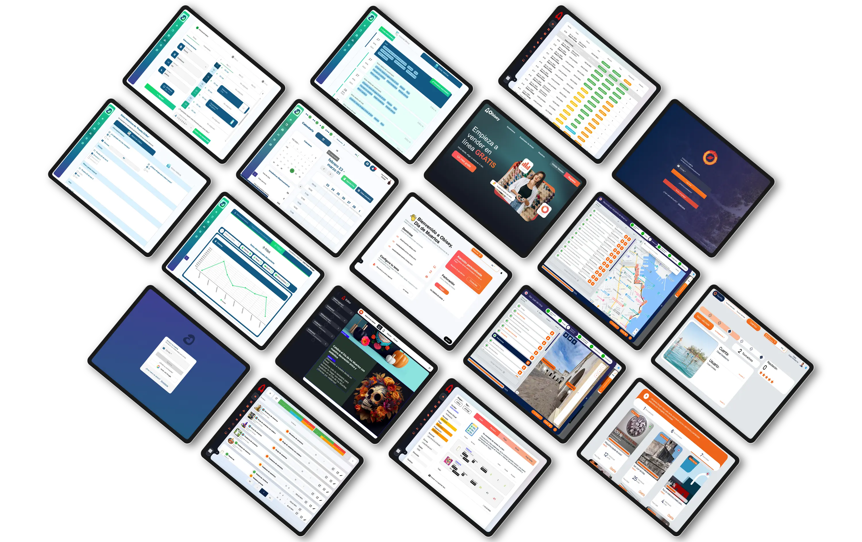 Apps desarrolladas por Obisey, mostrandose desde una tablet.